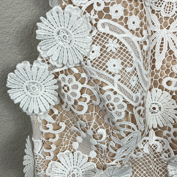 New Helen O'Connor Daisy Dress Mini Flare Open Back Floral Applique White Sz 14 - Picture 13 of 13